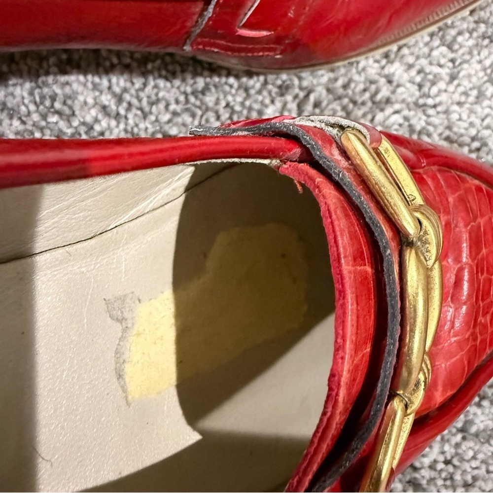 Vtg Bally Red Patent Leather Croc Emboss PointedToe Loafers Italy Women’s US 7.5 - Picture 10 of 13